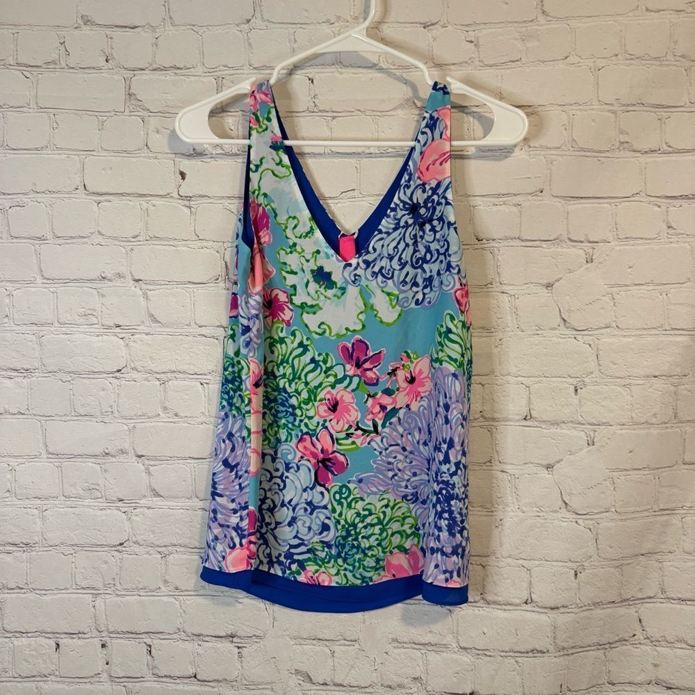 Lilly Pulitzer Reversible Blue and Pink Floral Tank Top - Picture 1 of 7